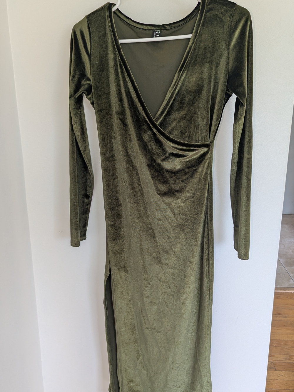 Olive Green Velvet Wrap Maxi Dress